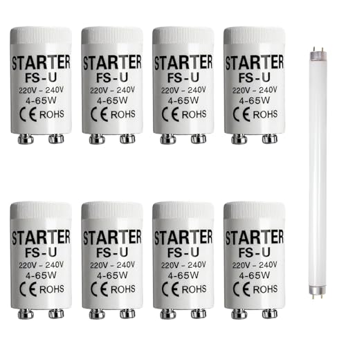 8 Pezzi Starter Neon 4-65W 220-240V, Starter per Tubo Fluorescenti, Starter Universale per Accensione Tubi Neon, LED, Lampade Neon, Illuminazione Efficiente, per Ambienti Domestici e Commerciali
