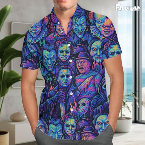 Mens Halloween Hawaiian Shirt, Horror Friends Shirts for Men Women Short Sleeve2
