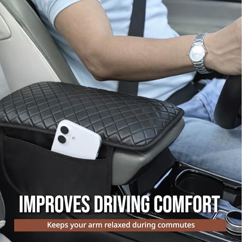 Image of Premium Car Armrest Cushion Pad - Soft PU Foam Console Pad for Relaxed Driving | Universal Fit Arm Support for Road Trips & Daily Commutes | Anti-Slip & Durable (Black)