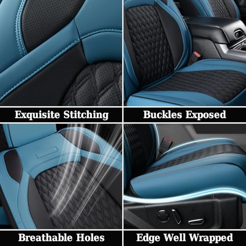Image of Coverado JK Seat Covers for Jeep Wrangler, Full Coverage Front Waterproof Leather for Cars Automotive Truck Custom Fit for 2013-2017 Jeep Wrangler 2-Door /4-Door (Blue)