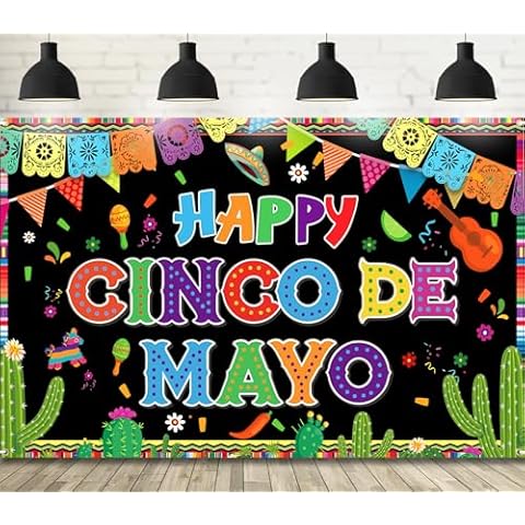 Cinco De Mayo Party Backdrop Decorations: Fiesta Mexican Theme Party Supplies, Happy Cinco De Mayo Banner Background for Photography, 71" x 43" Cover