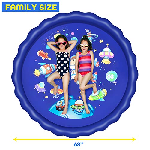 Desuccus Sprinkler for Kids, 3-in-1 Splash Pad 68\" Wading Pool Sprinkler & Splash Inflatable Water Toys for Children Outdoor Play Mat for Babies, Toddlers, Preschoolers (Space)