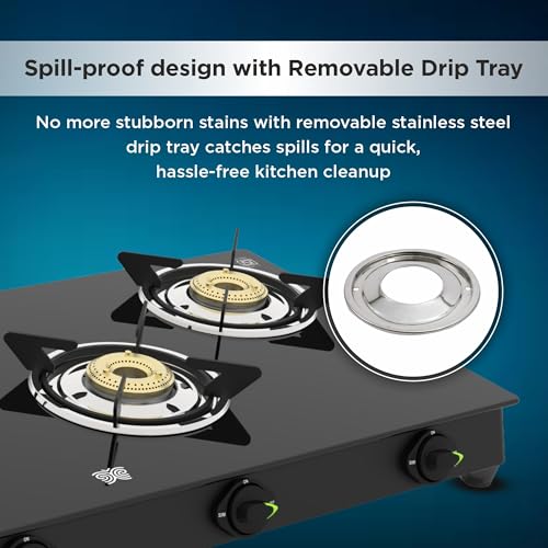 Image of Butterfly Alpha Max 4 Burner Glass Top Gas Stove | Removable Drip Tray | Brass Burner Gas Stove with Tri‑Flow Jumbo Burner| 5 Years Warranty