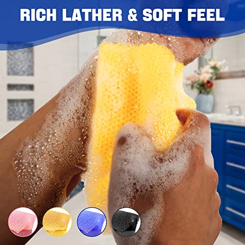 Amazerbath African Net Sponge, 4 Piece African Exfoliating Net - Gently Exfoliating Body Scrubber & Rich Lather, African Bath Sponge 4 Colors (Pink, Yellow, Dark Blue, Black) #TOP2