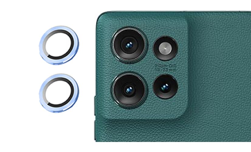 Image of imluckies Camera Ring Lens Protector (Aluminum with Tempered Glass) Compatible for Moto Edge 50 - Blue (Pack of 2 rings)
