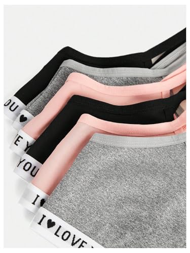 OYOANGLE Girl's Training Bras 6 Piece Letter Graphic Spaghetti Strap Non Padding Workout Sports Bra Cami Bralette4