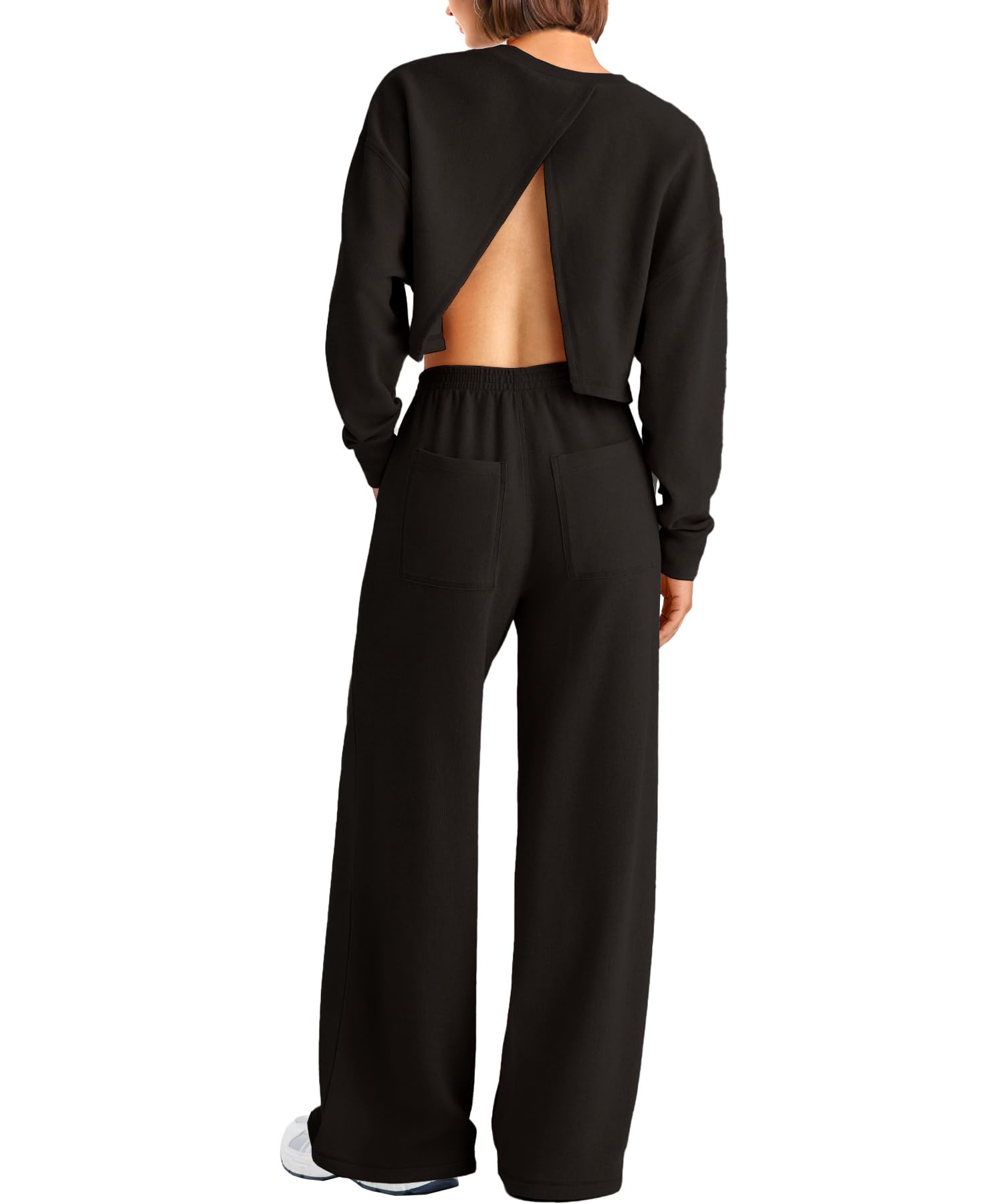 Navneet Dwuczęściowy damski dres do joggingu, oversize, bez pleców, top, zestaw wypoczynkowy, spodnie do biegania, baggy, bluza z kapturem, zestaw