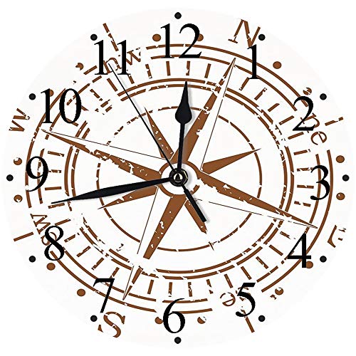 lautlosem Uhrwerk - 30 cm Rund Wanduhr,Kompass, Navigationsgerät des Zeitalters der Entdeckung Windrose Faded Design Bootskontrolle