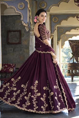 Image of piludi Women's Embroidered Lehenga Choli with Dupatta | Heavy Floral Zari Work Semi-Stitched Lehenga Set