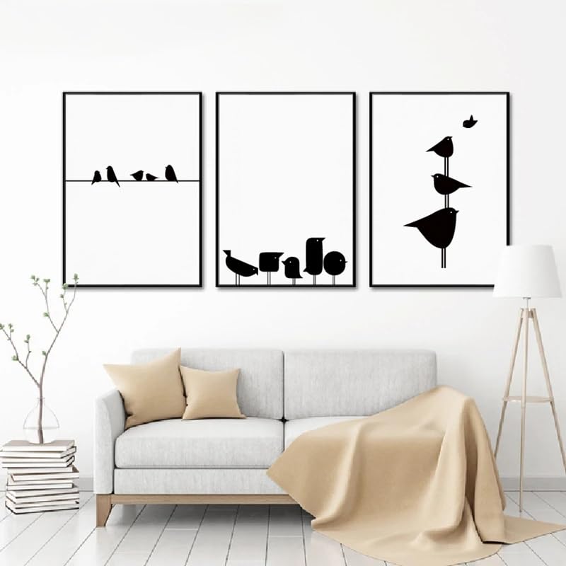 Toile oiseaux art abstrait noir et blanc impression haute définition 80x120cm