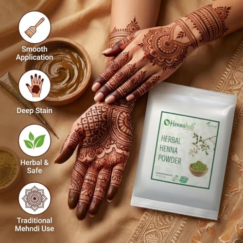 Image of HENNAHUB Herbal Henna Powder 1kg, Triple Filter For Hair And Hand with FREE IRON BOWL, Hair dye brush, shower cap, gloves, 100% Pure Ayurvedic Product With Amla Reetha Shikakai with other herbs