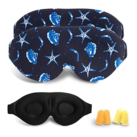 3D Sleep Mask, 100% Blackout 3D Contoured Sleep Eye Mask, Comfortable & Super Soft Sleeping Mask with Adjustable Straps for Women, Men, Sleeping Travel Yoga Naps (Ocean Stars) Cover