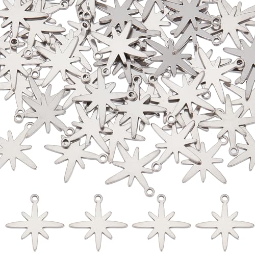 SUNNYCLUE 1 Box 60Pcs 304 Stainless Steel Star Charms Bulk 8 Point Star Charm Silver Mini Small Stars Lukcy Charm for jewellery Making Charms Crafting Supplies DIY Necklace Bracelet Beginner Adult