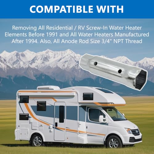Image of RV Water Heater Element Wrench Socket, Hex Socket for Residential RV Camper | 1-1 /16 in x 1-1 /2 in x 6 in Dual Hex Wrench Removal Tool for Anode Rod, for Residential RV Camper Travel Trailer Motorhome
