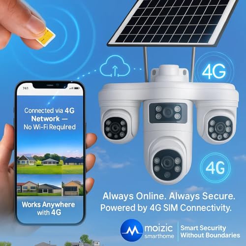 Image of Maizic Smarthome TRIGENIE Siren 4G Solar White 5MP�3 Triple Lens AI PTZ Outdoor Security Camera | 360� Pan View | Color Night Vision | Human Detection | 2-Way Audio | IP66 Waterproof