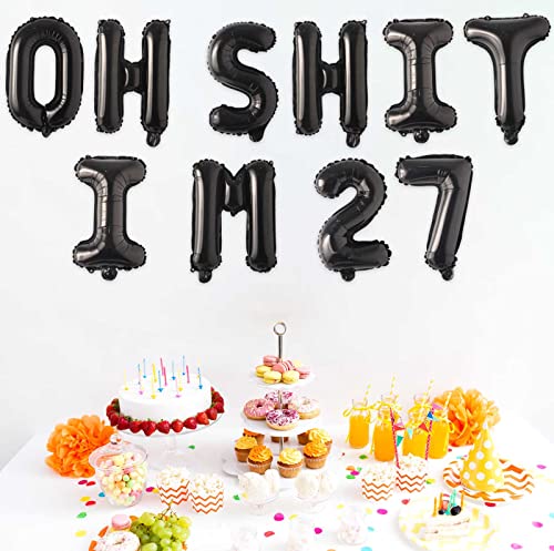Image of Oh I'm 27! Latex Balloons 16 Inch Black Hallo Twenty Seven Cheers to 27 Years Old Theme Decor for Man Woman Happy 27th Birthday Party Photo Studio Prop Flag Decorations Favors Supplies
