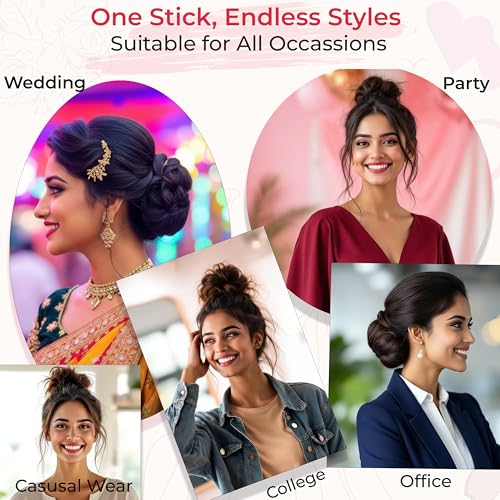 Image of TEMPERIA (1pc) Hair Bun Stick for Women & Girls | Chinese Juda Hair Accessories for Women for Wedding & Party | Elegant, Lightweight, Durable & Easy to Use (Multicolor)