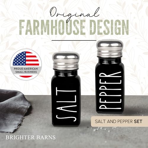 Image of Black Salt and Pepper Shakers Set by Brighter Barns - Cute Kitchen Decor - Gothic or Halloween Kitchen Decor - Glass Shaker with Stainless Steel Lid for Home, Restaurant, Gifts (Black)