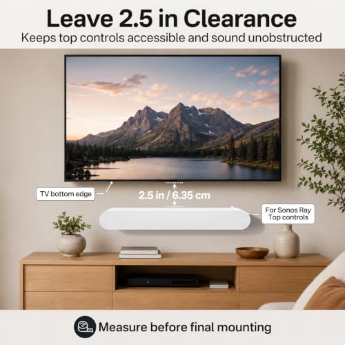 Image of Soundbar Mount for Sonos Ray Wall Mount, Floating Soundbar Mounting Bracket for Sonos Ray Sound Bar Brackets for Mounting Under TV (White)