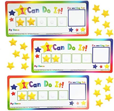 Kenson Kids “I Can Do It!” Token Board, 3 Pack. Colorful Magnetic Rewards Chart with Positive-Reinforcement Stars and Customizable Goal Box. Great for Ages 3-10. Measures 5-Inches by 11-Inches image 5