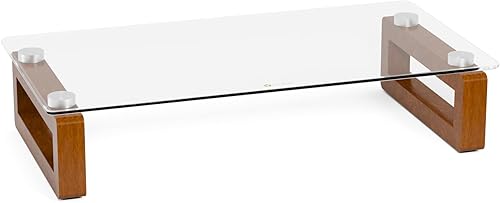 YEOUX Soporte de escritorio multiusos, elevador flotante transparente para monitor de computadora con base de madera natural, estante de