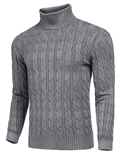 Image of COOFANDY Men's Slim Fit Turtleneck Sweater Casual Twisted Knitted Pullover Sweaters