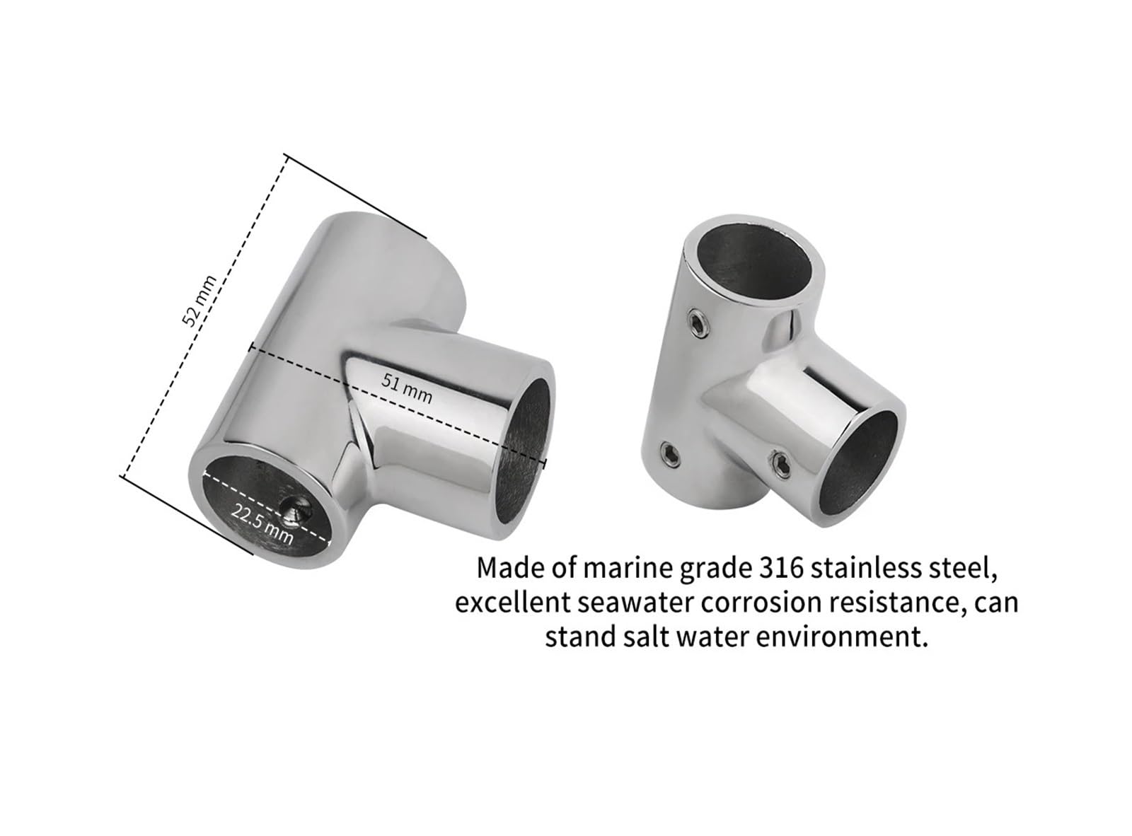 Tees de acero inoxidable 316 90 grados for barco, accesorios pasamanos 3 vías for, Conector tubo, Hardware marino(22mm)