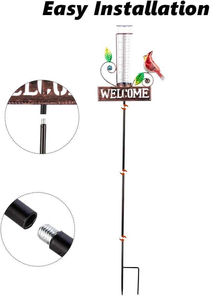Stargarden Rain Gauge Outdoor, Metal Cardinal Rain Gauge, Rain Gauges with 7inch Plastic Tube, Decorative Rain Gauge for Yard, Garden, Lawn, Pathway