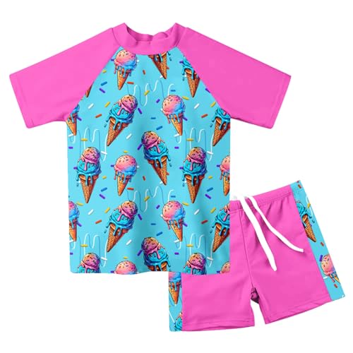 Image of AIDEAONE Girls Rash Guard Swimsuit Short Sleeve Two Piece Bathing Suit Size 3-12T