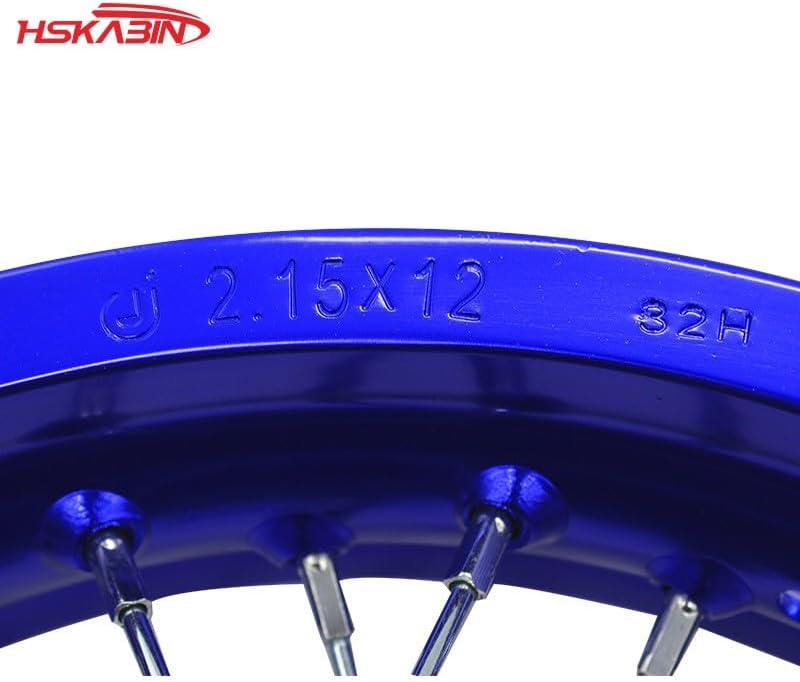 Off-road motorcycle wheels with 2.15x12 inch and 2.50x12 inch sizes, multi-spoke aluminum alloy rims, front and rear disc brakes