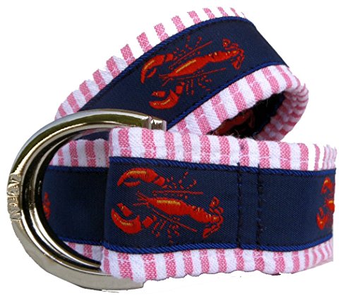 Women's Lobster Nautical Seersucker Belt, Lobster Ribbon on Red Seersucker