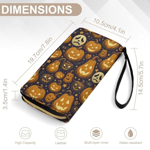 Halloween Pumpkin Pattern Women's Wallet Wristlet Zipper Purse with Hand Strap Travel Credit Card Holder for Daily Use Gifts2