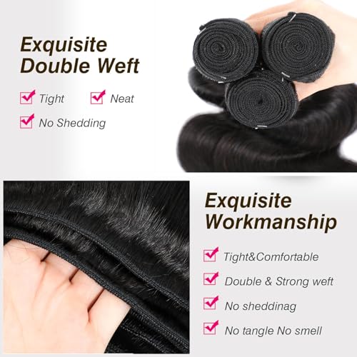 15A Human Hair Bundles 16 18 20 Inch 100% Unprocessed Brazilian Virgin Hair Glossy Quick Weave Body Wave 3 Bundles Deals Natural Black Extensions - Image 5