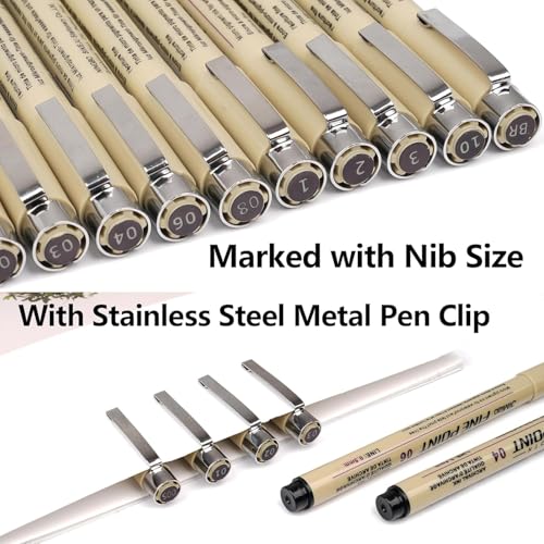 Image of Parssufy 12 Pieces Black Fine Point Pens Set with Different Nib Sizes - Extra Fine Point Type for Calligraphy, Drawing, Writing, Designing, Comic, Waterproof & Quick Drying