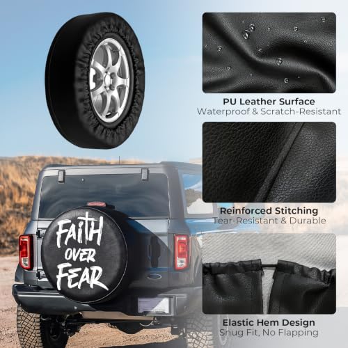 Image of 16 Inch Spare Tire Cover, Waterproof PU Leather, Faith Over Fear