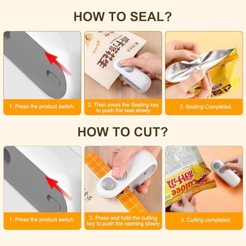 Image of SHUTTLE ART Mini Bag Sealer, Heat Bag Sealer with Cutter for Chips Snacks, Snack Bag Sealer,portable Handheld Rechargeable Vacuum Food Sealer Bag Sealing Machine for Snacks Chips Fresh Storage