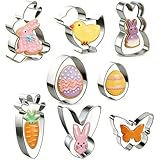 YUNNINGMENG 8 Stück Ausstechformen Ostern Set, Plätzchen Ausstecher aus Edelstahl, Ausstecher Ostern mit Hase, Ei, Karotte, Küken & Schmetterling, Keksausstecher Set für Easter Decoration