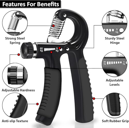 Grip Strengthener – 5-60 kg Adjustable Hand Exerciser Forearm Strengthener with E-Book for Improved Strength & Grip Rehabilitation Exerciser for Strong Hand Wrist Arm - Image 3
