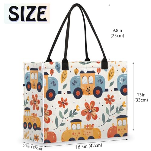 Cartoon Train Flowers Tote Bag for Women Large Beach Bag Reusable Tote Bags for Work Travel Beach Shopping2