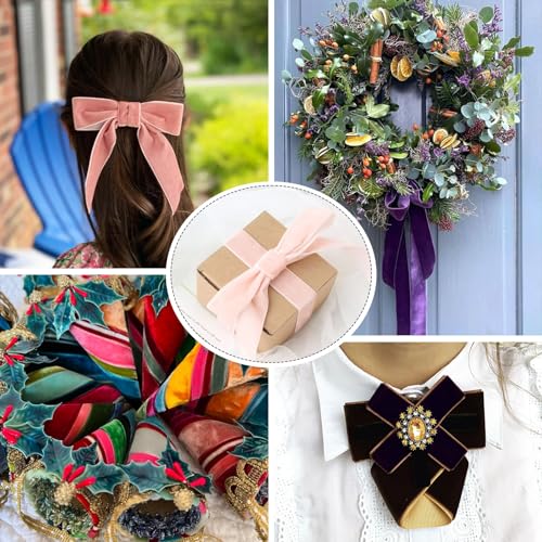 PH PandaHall PandaHall 3 Rolls Single Face Velvet Ribbons Pink Blue Velvet Ribbon 40mm Satin Ribbon for Sewing Bowknot Making Gift Wrapping Party Wedding Decor - Image 4
