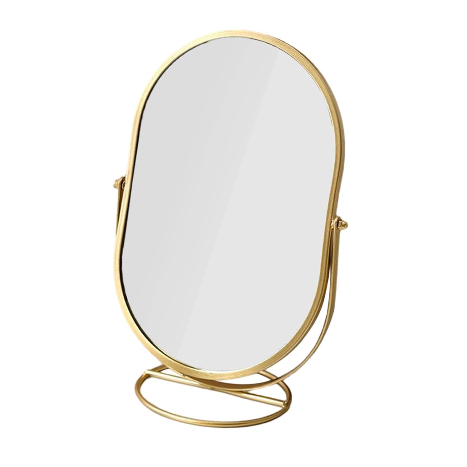 Gold Oval Tabletop Mirror - Adjustable Swivel Vanity Mirror with Brushed Brass Metal Base - 360° Rotating Standing Mirror for Dressing Table-image-47