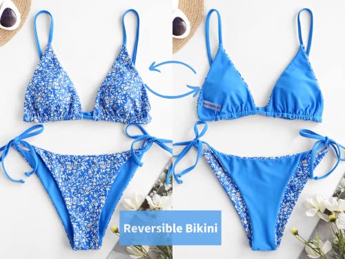 Image of ZAFUL Women's Triangle Bikini Floral String Bikini Set Two Piece Swimsuit Bathing Suits