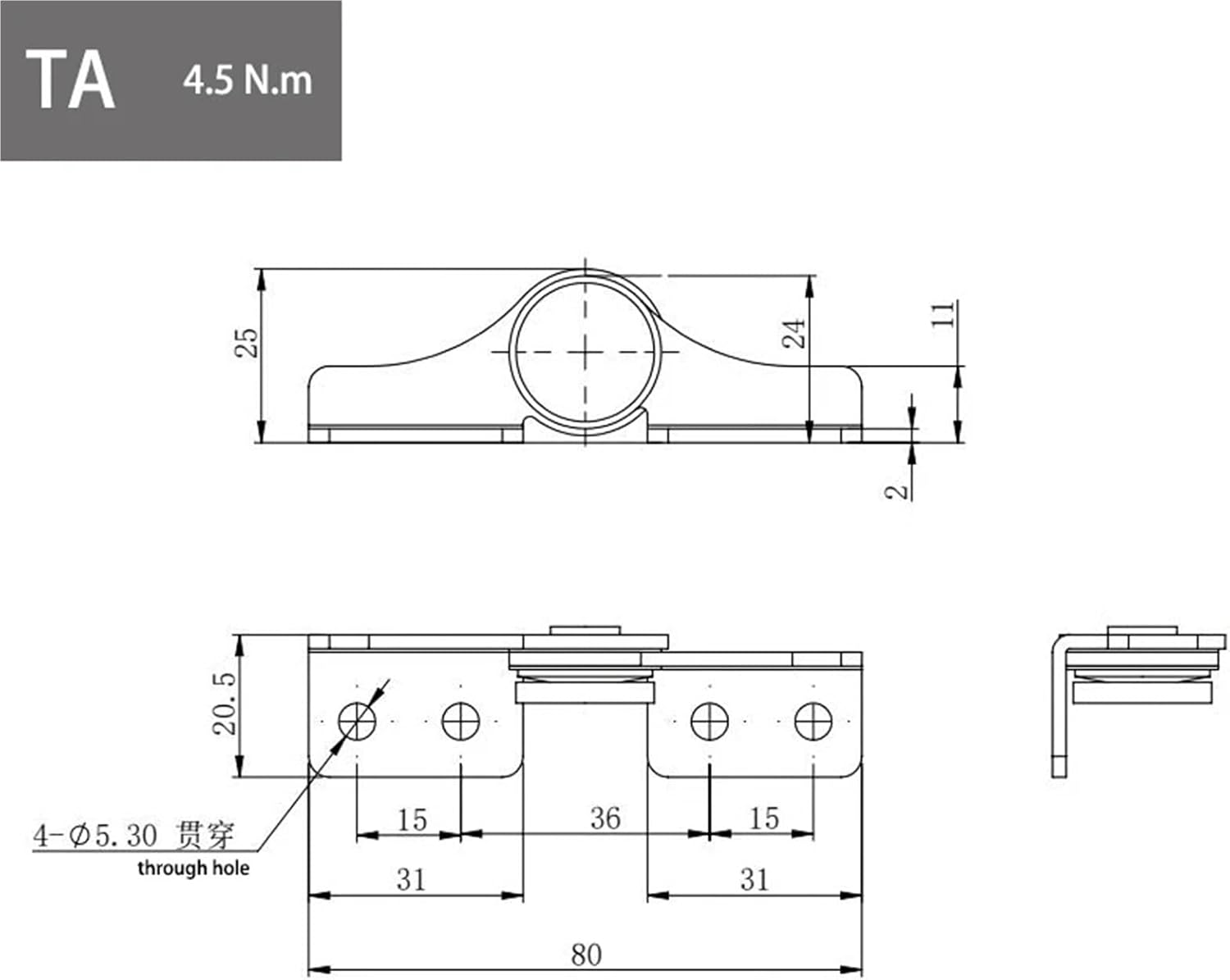 304 Stainless Steel Damping Positioning Hinges 1Pcs(TA,3.0N.m)
