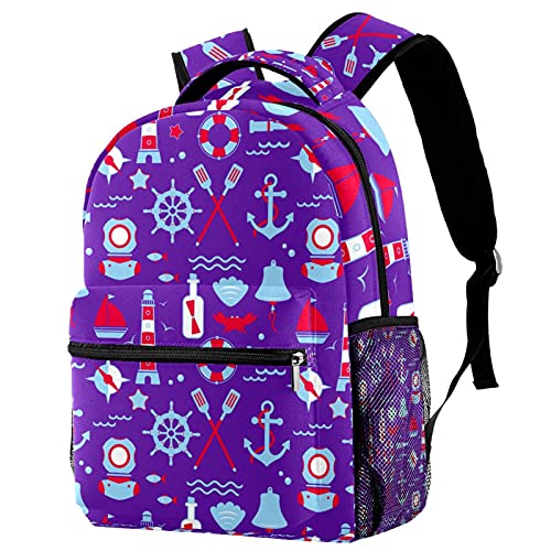 Sac à dos de voyage anti-fuite avec poche bouteille extérieure motif ancre marine