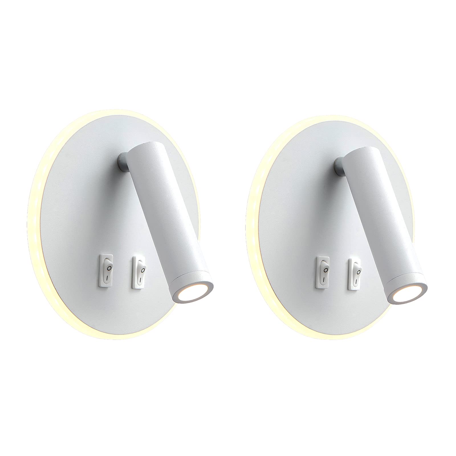 LED-Wandleuchte, Nachttisch-Lesewandleuchte, 12W LED Wand-Leselampen, verstellbarer Strahler （3W +9W 3000K Warmes Licht） schwarz (Rund weiß 2PCS)