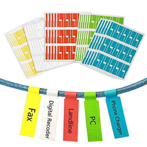 750 Pcs Self-Adhesive Cable Labels LANMOK Waterproof Wire Label Tear Resistant Marker Cable Tag Stickers Cord Identification 5 Assorted Colors 25 Sheets