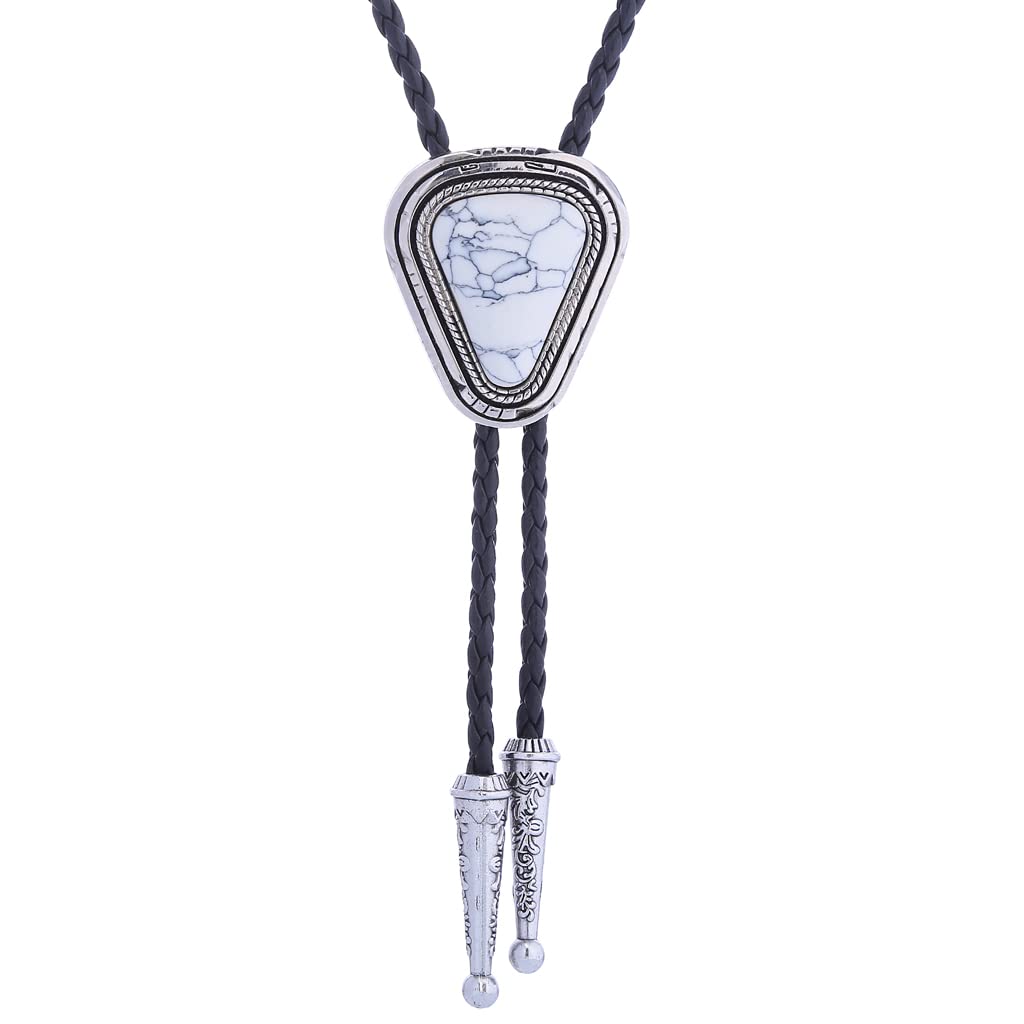 Btilasif Bolo Tie Black for Men Cowboy, Triangle Turquoise Western Bolo Necklace Leather Necktie Costume Accessories