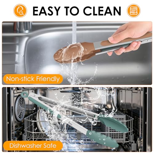 Image of HOTEC Stainless Steel Kitchen Tongs with Silicone Tips, Set of 3-7 inch,9 inch &12 inch
