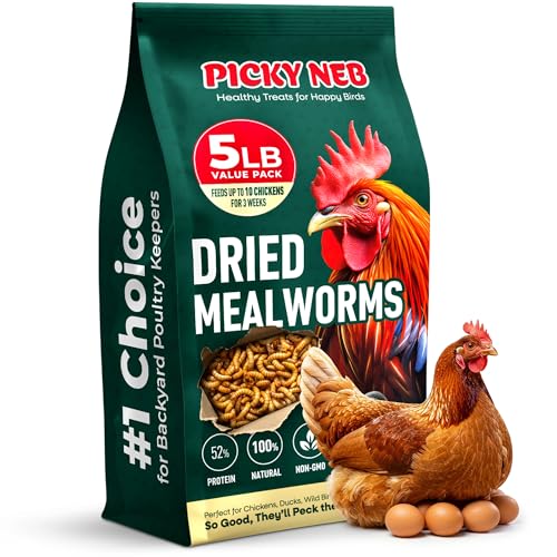 PICKY NEB Dried Mealworms 100% Non-GMO 5 Lb - Mealworms for Birds, Chickens, Ducks - Perfect High-Protein Treats - Whole Large Meal Worms, Dried for Chickens and Bluebird Food Bulk