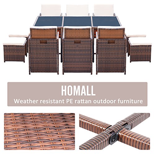 Homall-11-Pieces-Patio-Furniture-Dining-Set-Patio-Wicker-Rattan-Chair-Sets-Outdoor-Furniture-Cushioned-Tempered-Glass-WOttoman-Brown-PE-Rattan 515Y4ZtCdHL